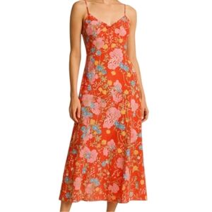 Vintage Vanity Fair Red Floral Pink Blue Slip Nightgown Small 34